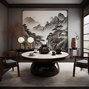中式茶室茶艺高雅效果图