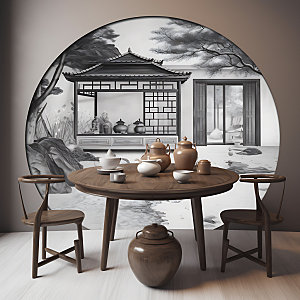 中式茶室室内设计中国风效果图