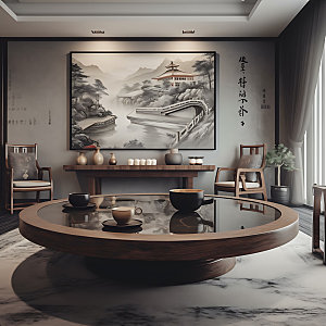 中式茶室茶艺室内设计效果图