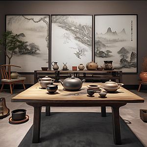 中式茶室中国风室内设计效果图