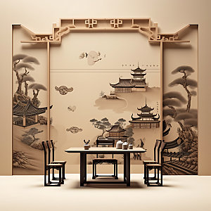 中式茶室中国风高端效果图