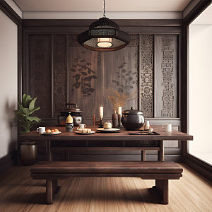中式茶室中国风室内设计效果图