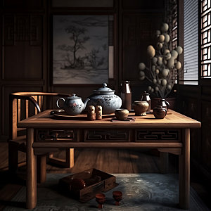 中式茶室室内设计高雅效果图