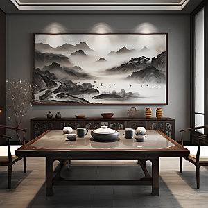 中式茶室中国风茶艺效果图
