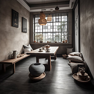 中式茶室高端室内设计效果图