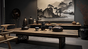 中式茶室茶艺中国风效果图
