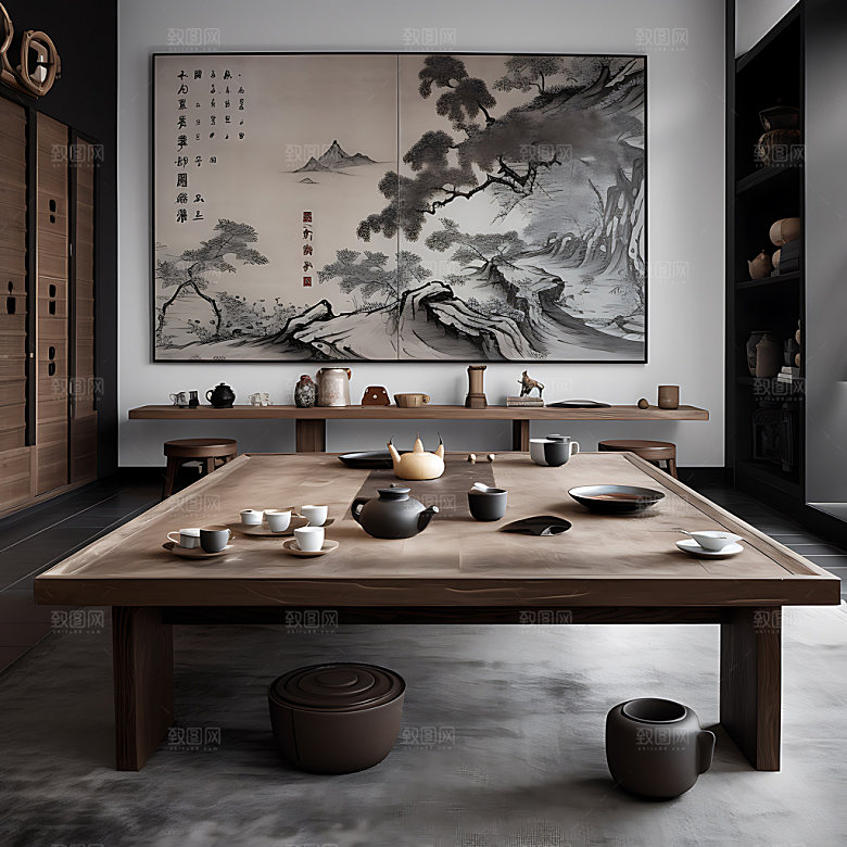 中式茶室茶艺中国风效果图