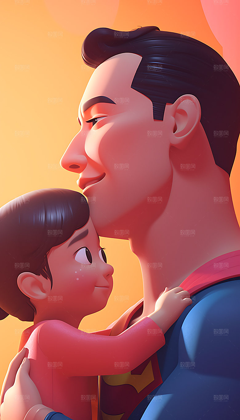 父亲节温馨亲子插画