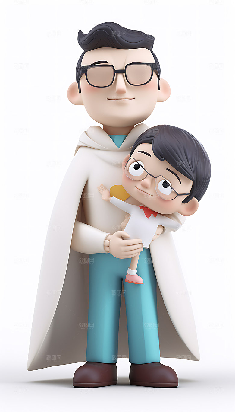 父亲节亲子治愈人物模型