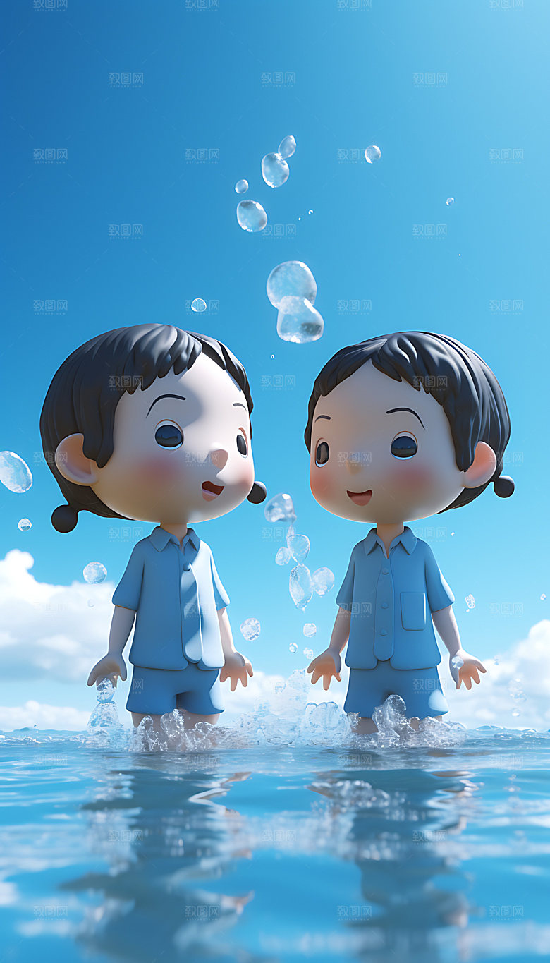 海边度假休闲3D人物模型