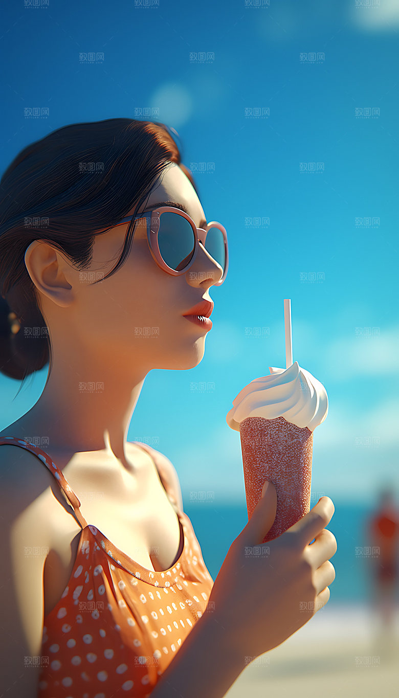 海边度假旅游休闲人物模型