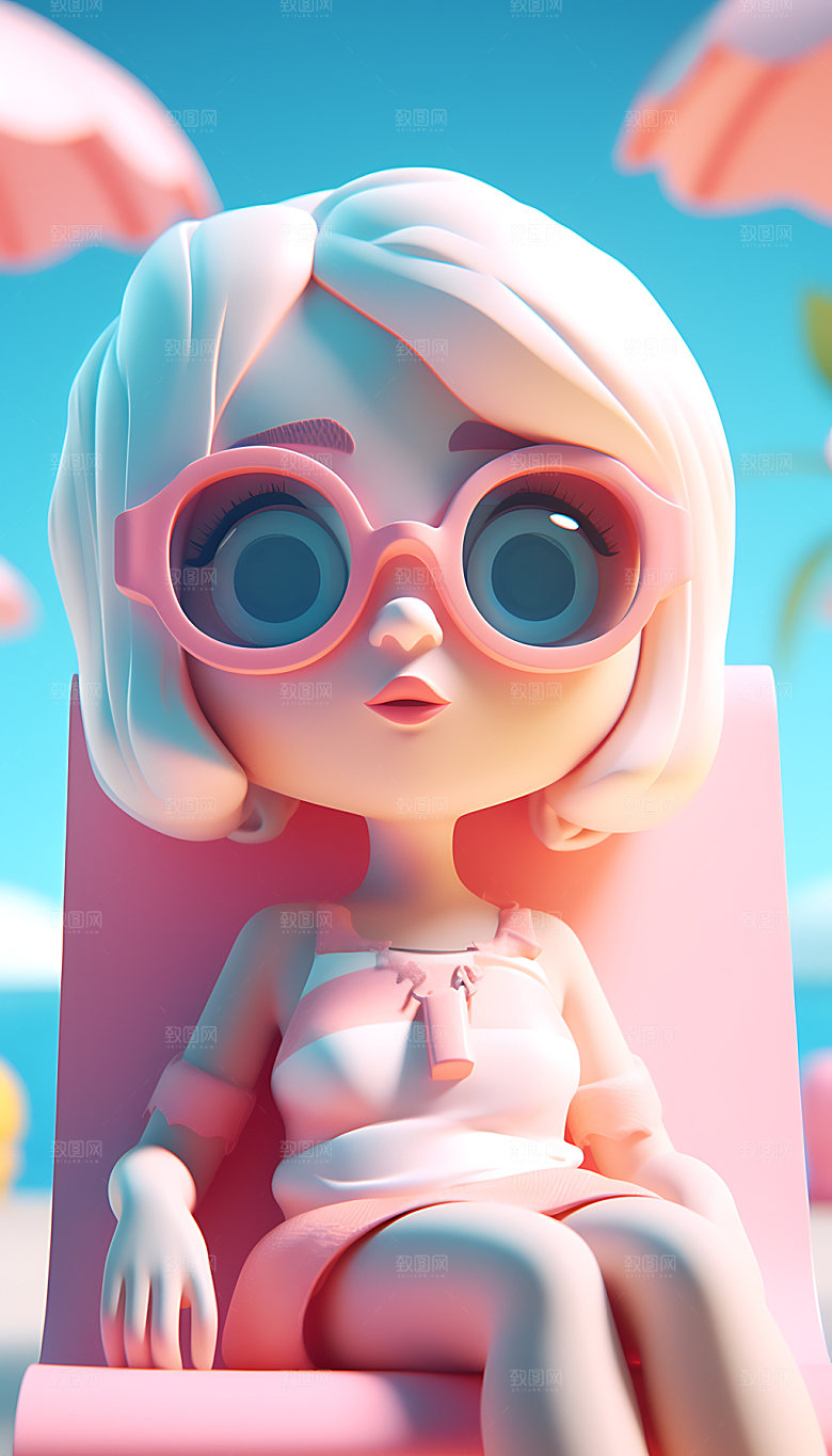 海边度假立体3D人物模型