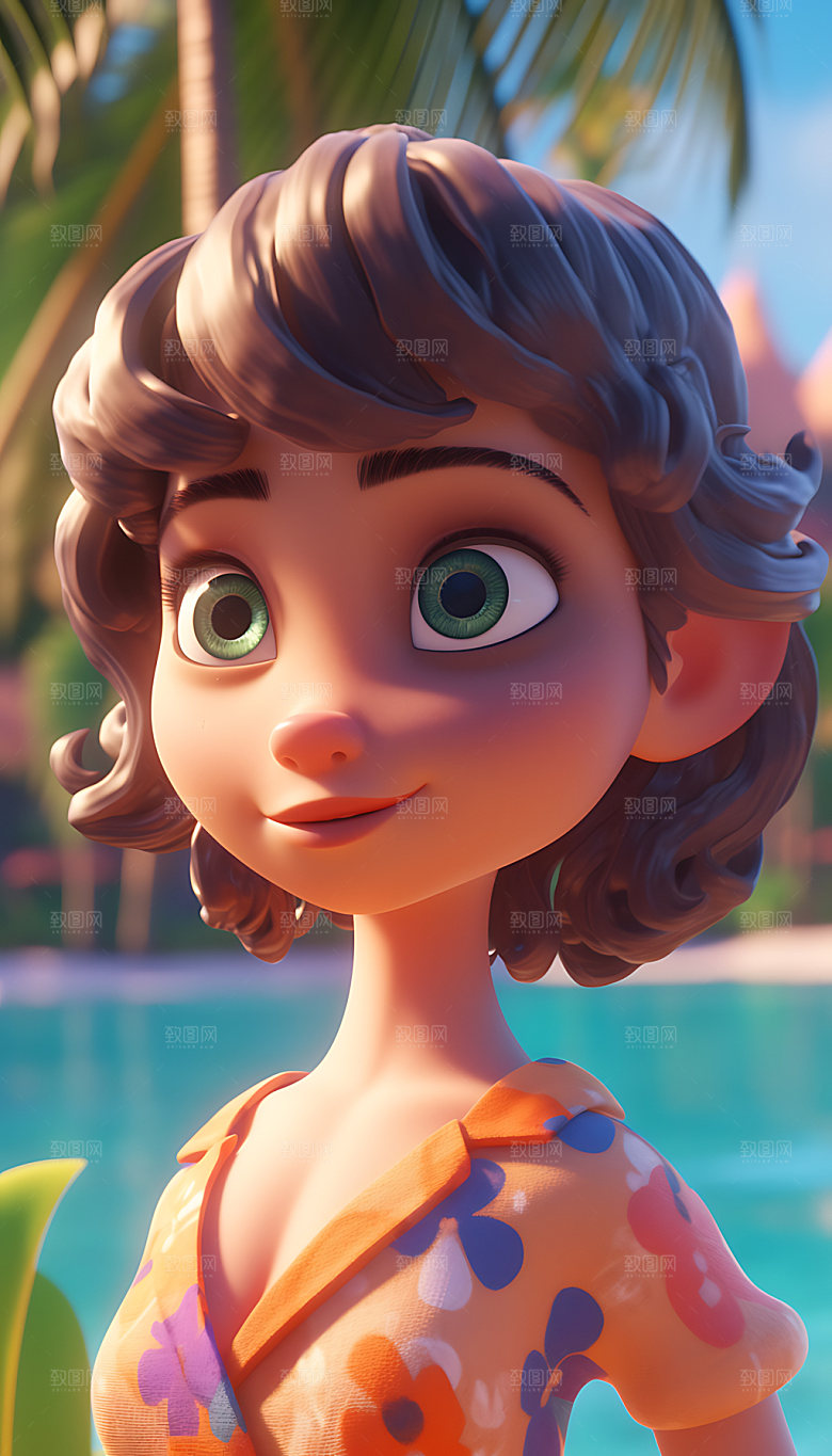 海边度假沙滩3D人物模型
