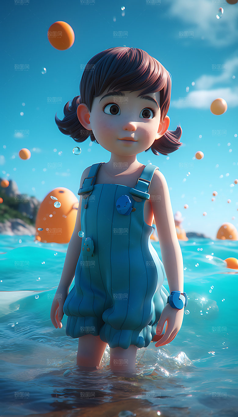 海边度假3D沙滩人物模型