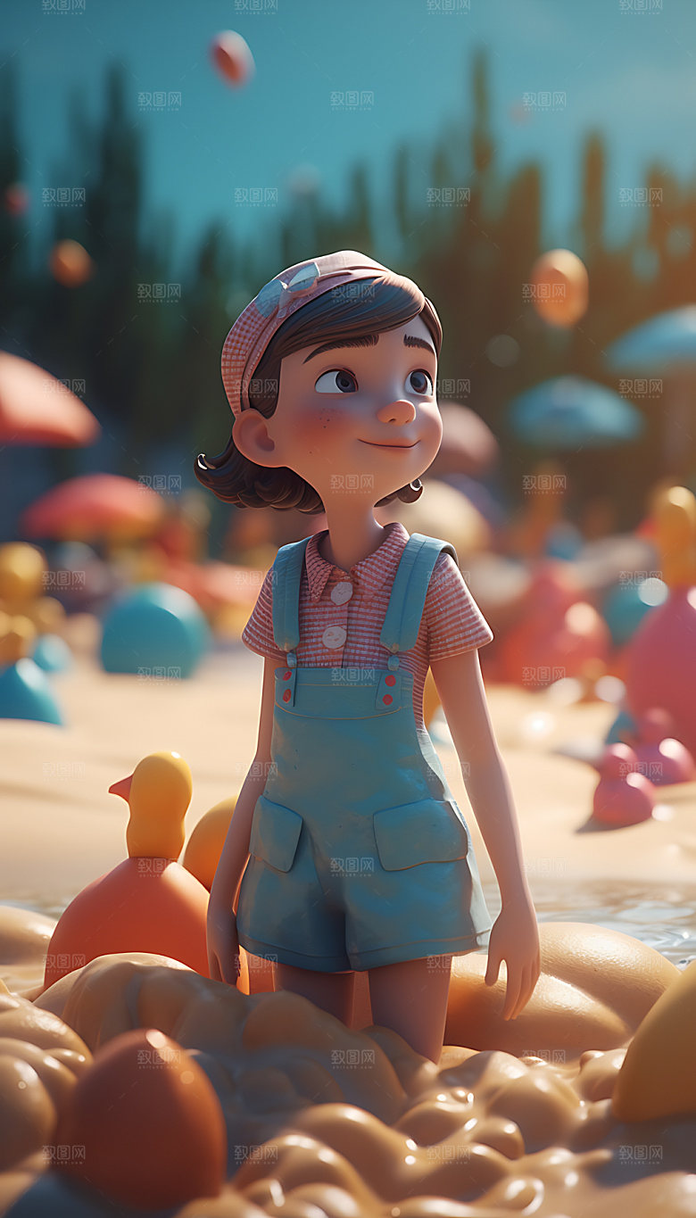 海边度假3D旅游人物模型