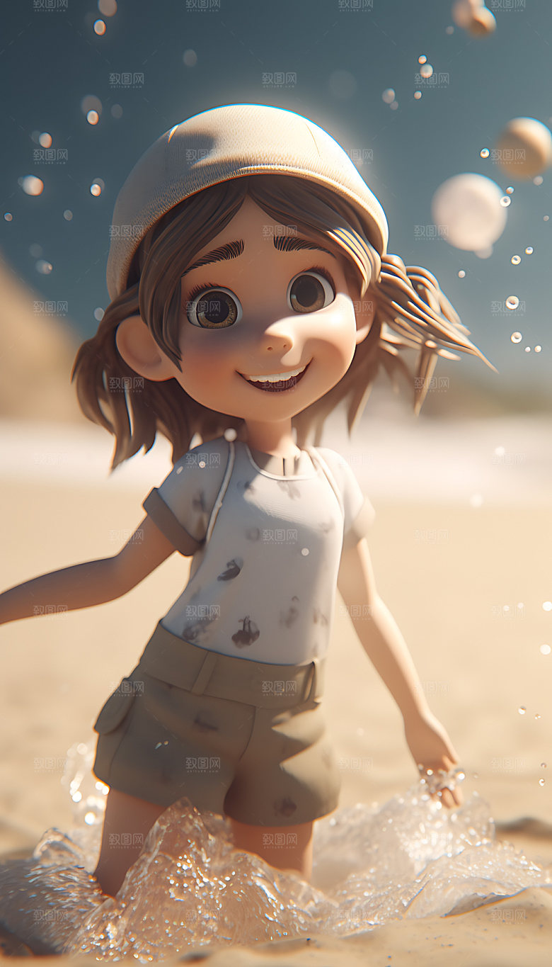 海边度假3D立体人物模型