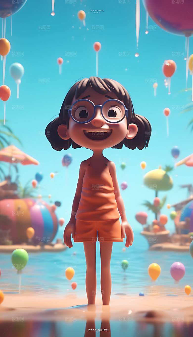 海边度假3D立体人物模型