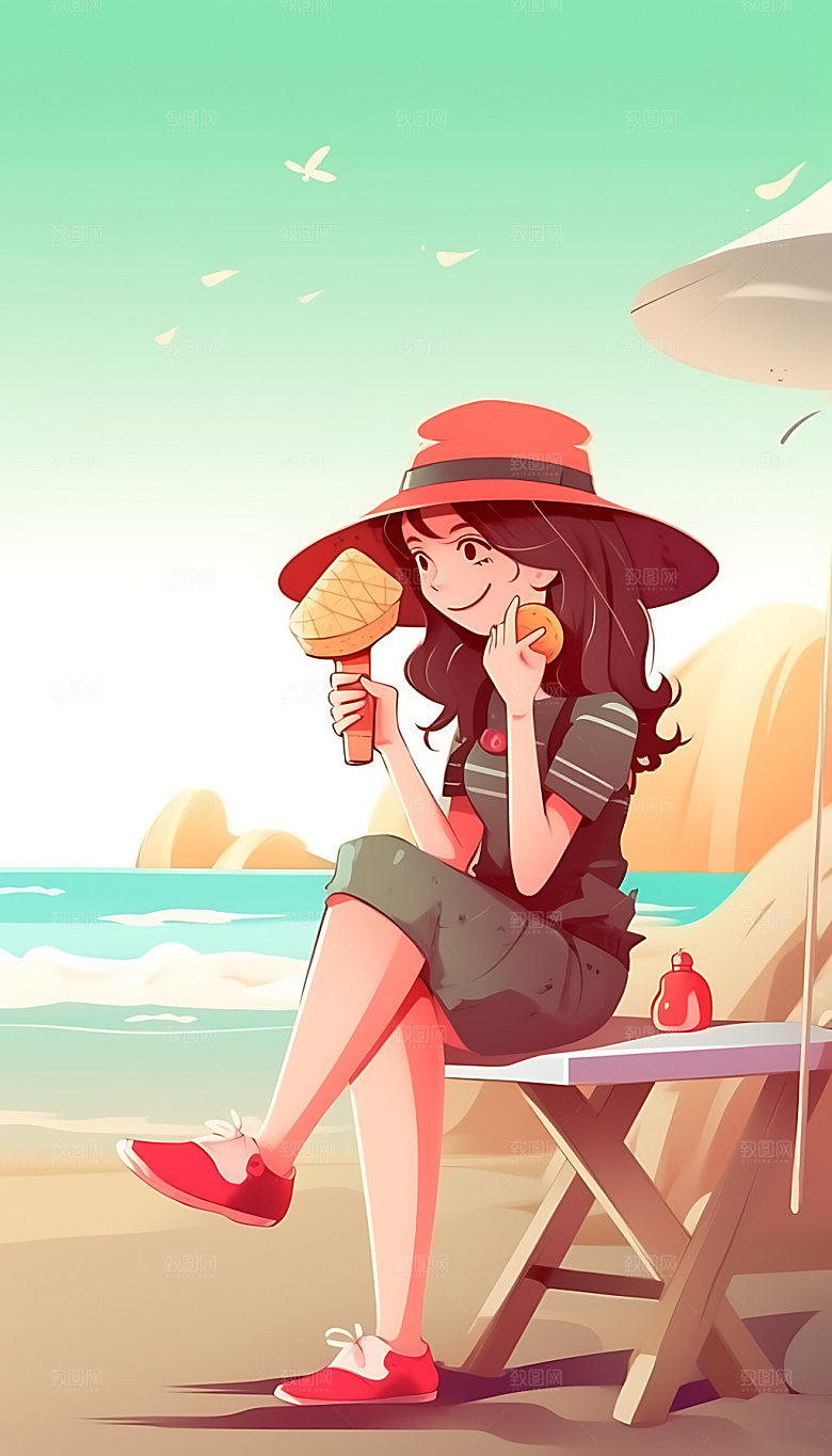 海边度假立体旅行人物模型