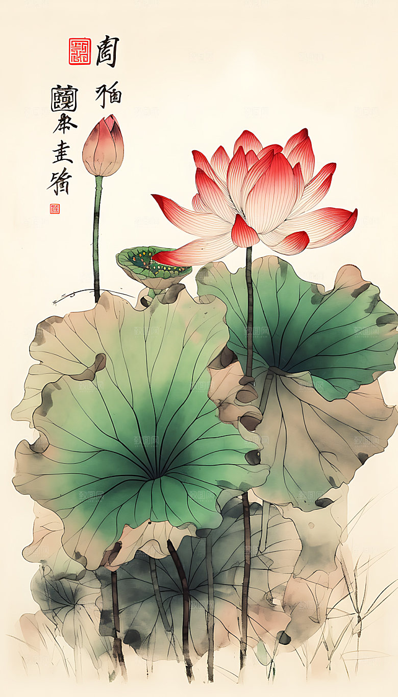 荷花中国风国画装饰画