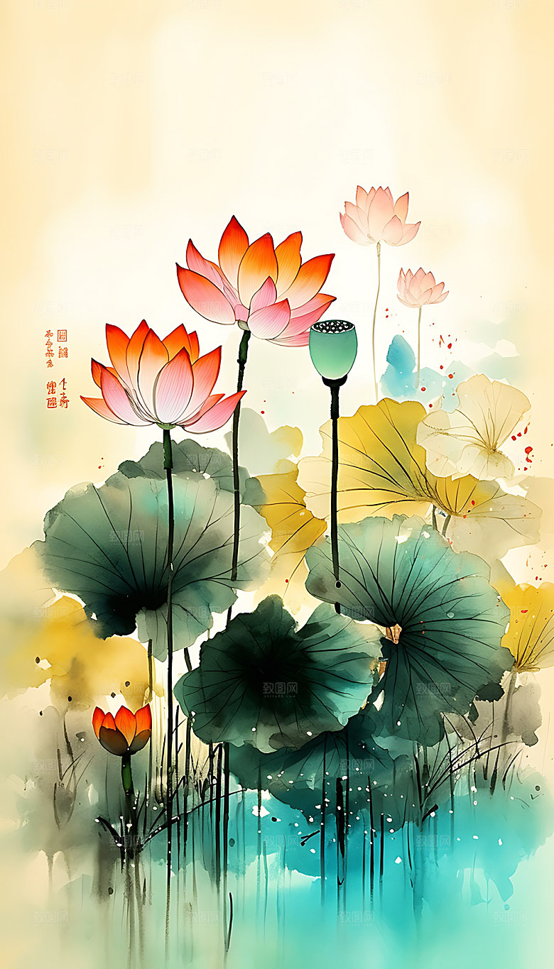 荷花传统高洁装饰画