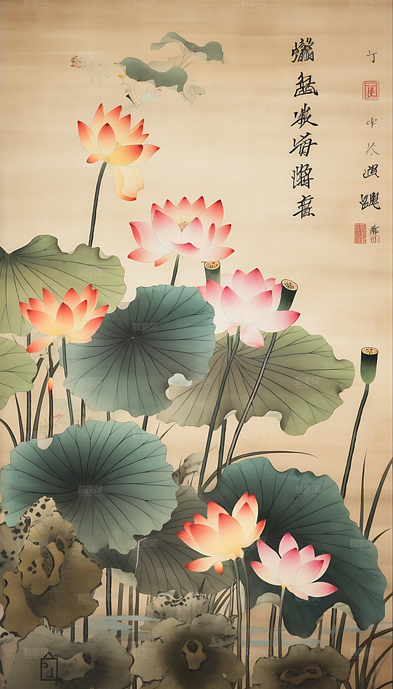 荷花高洁中国风装饰画