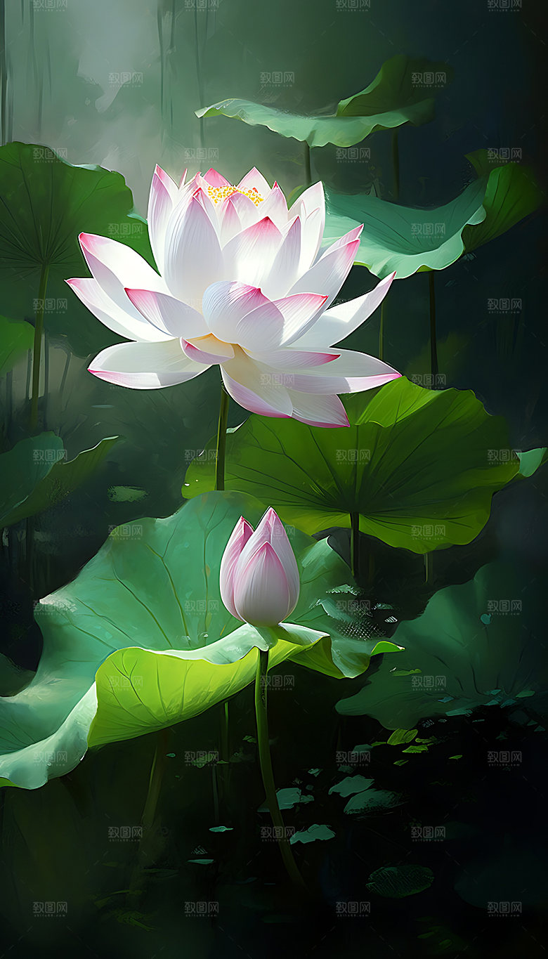 荷花中国风传统装饰画