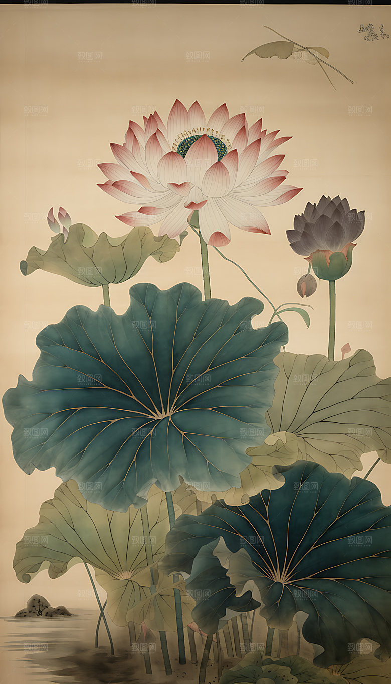荷花中国风传统装饰画