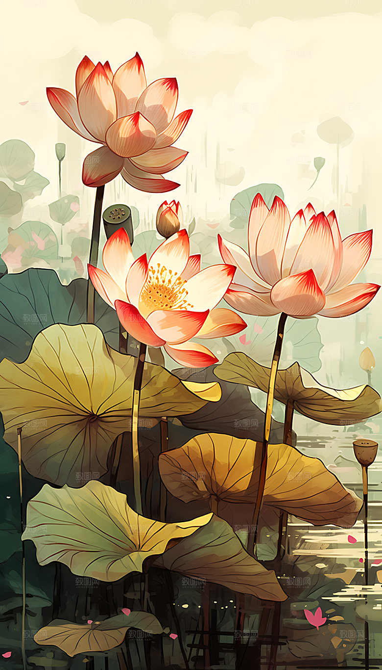 荷花清廉水墨装饰画