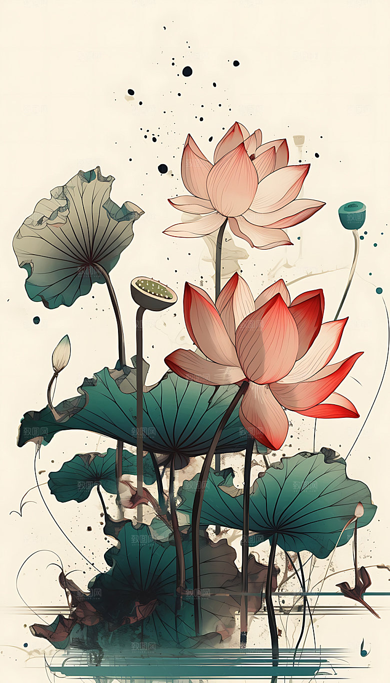 荷花中国风清廉装饰画