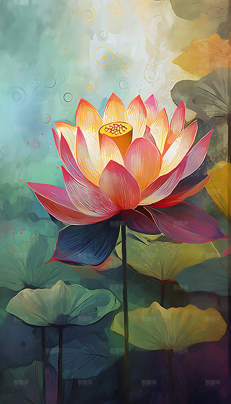 荷花水墨中国风装饰画