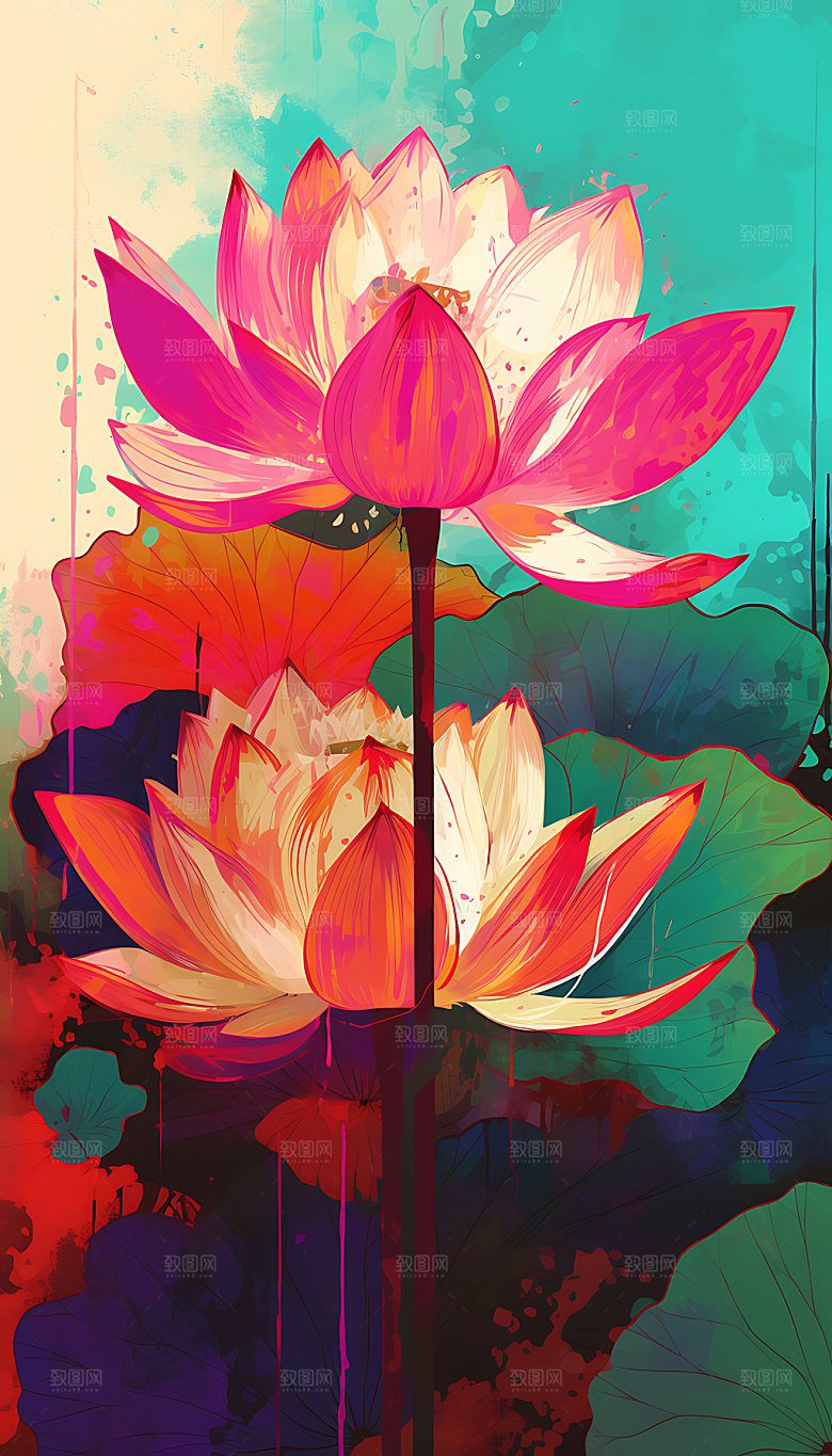 荷花传统国画装饰画