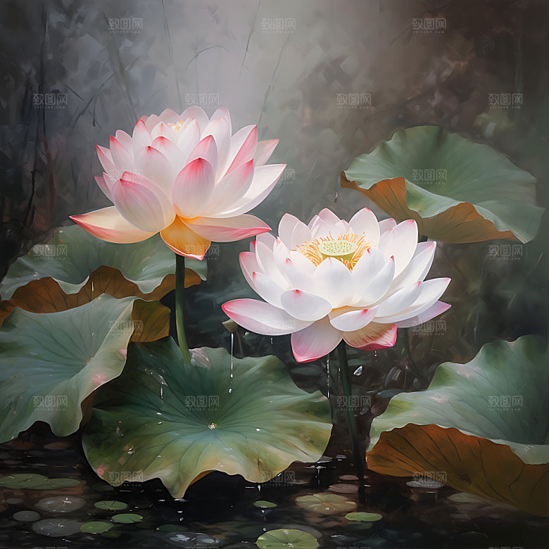 荷花国画传统装饰画