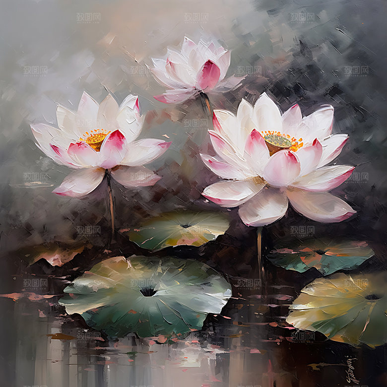荷花国画传统装饰画