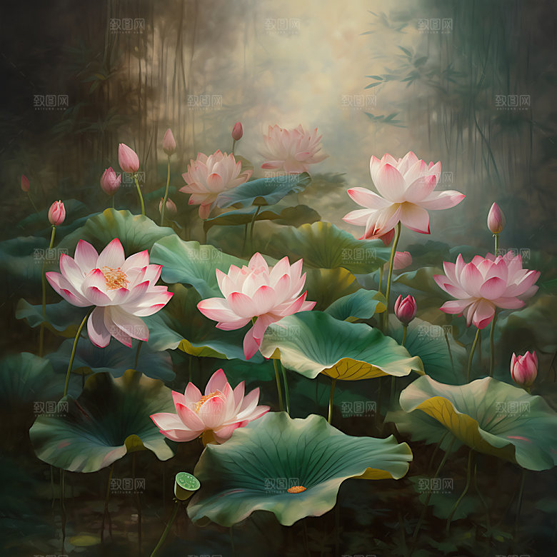荷花国画清廉装饰画