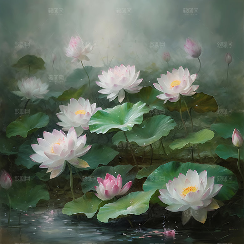 荷花传统水墨装饰画
