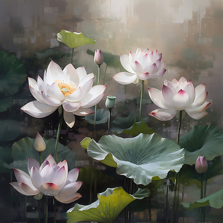 荷花传统中国风装饰画