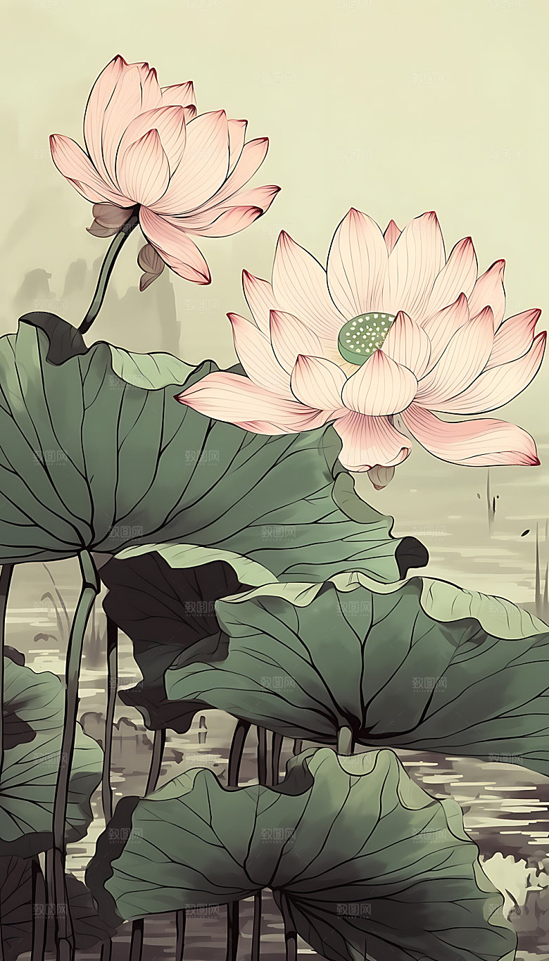 荷花中国风清廉装饰画