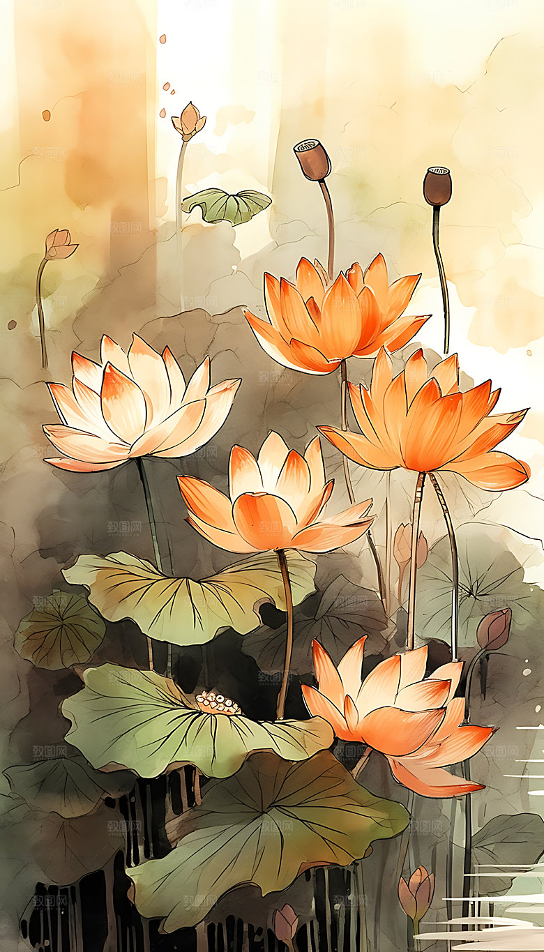 荷花高洁国画装饰画
