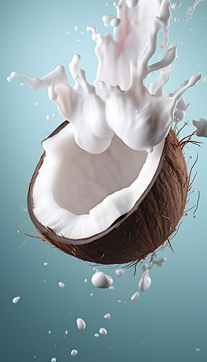 飞溅椰汁产品椰奶摄影图