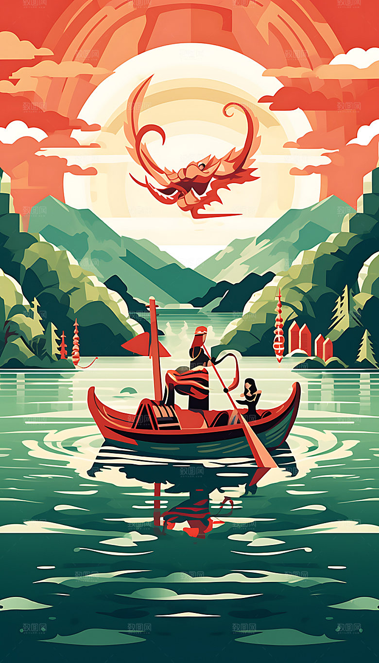 端午赛龙舟活动扁平风插画