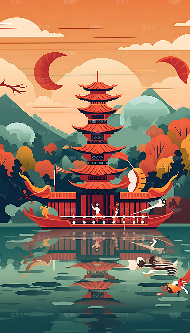 端午赛龙舟活动节庆插画
