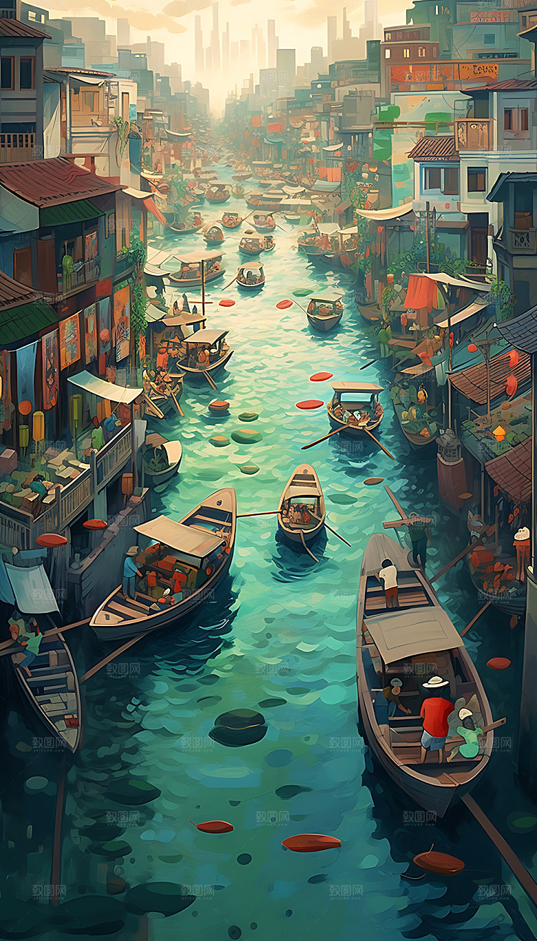 端午赛龙舟节庆场景插画