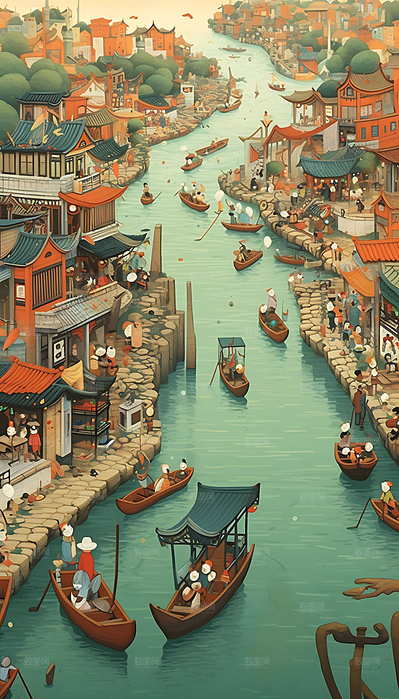 端午赛龙舟活动扁平风插画