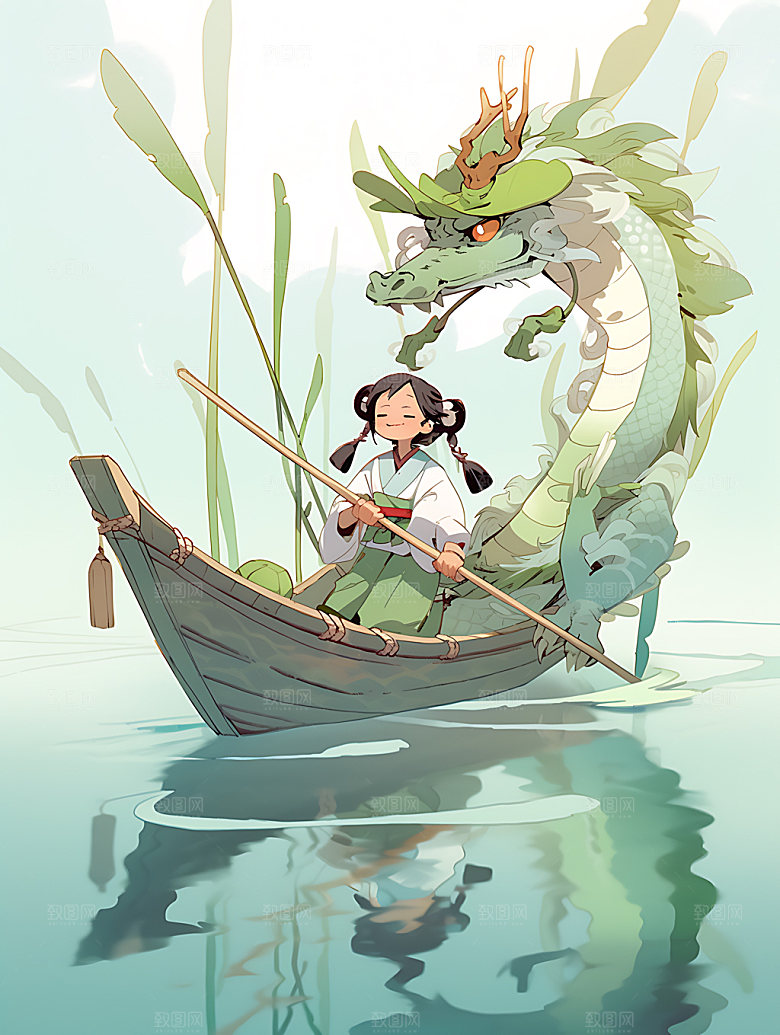 端午赛龙舟扁平风比赛插画