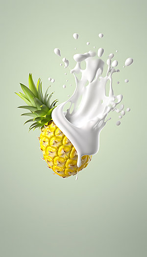 菠萝果汁飞溅特写饮料摄影图