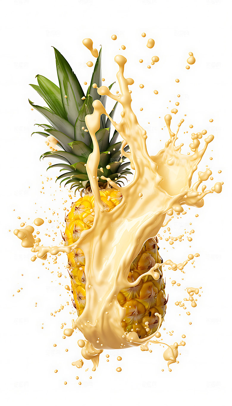 菠萝果汁飞溅创意特写摄影图