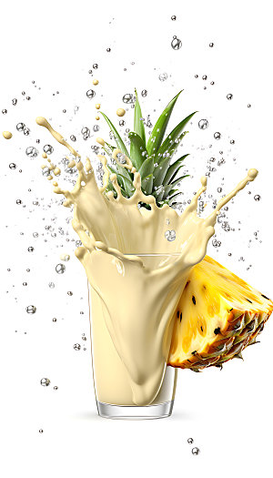 菠萝果汁飞溅商业水果摄影图