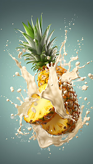 菠萝果汁飞溅特写饮料摄影图