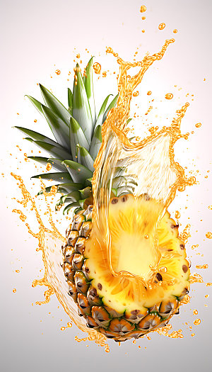 菠萝果汁飞溅特写水果摄影图