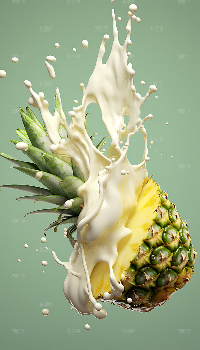 菠萝果汁飞溅水果牛奶飞溅摄影图
